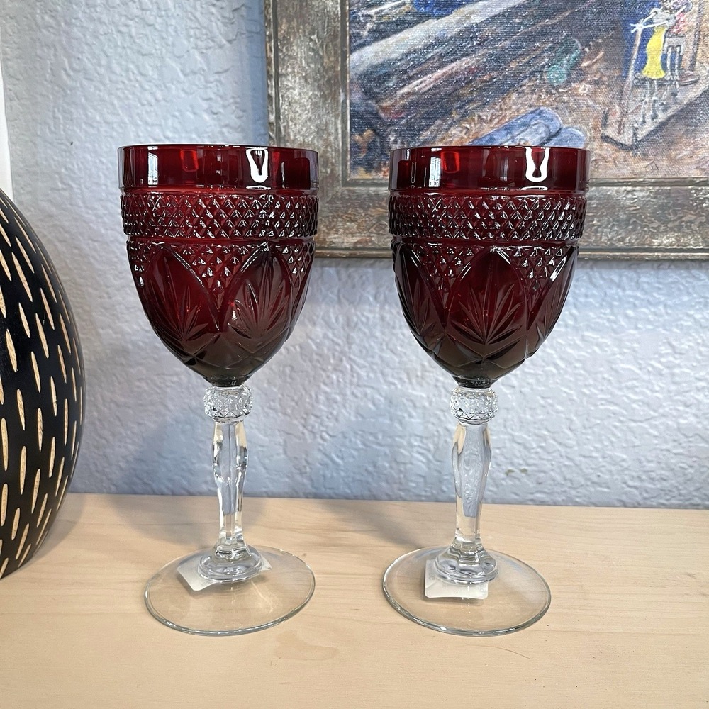 Vintage Luminarc Cristal D'Arques Durand Antique Ruby Wine Water Goblets France